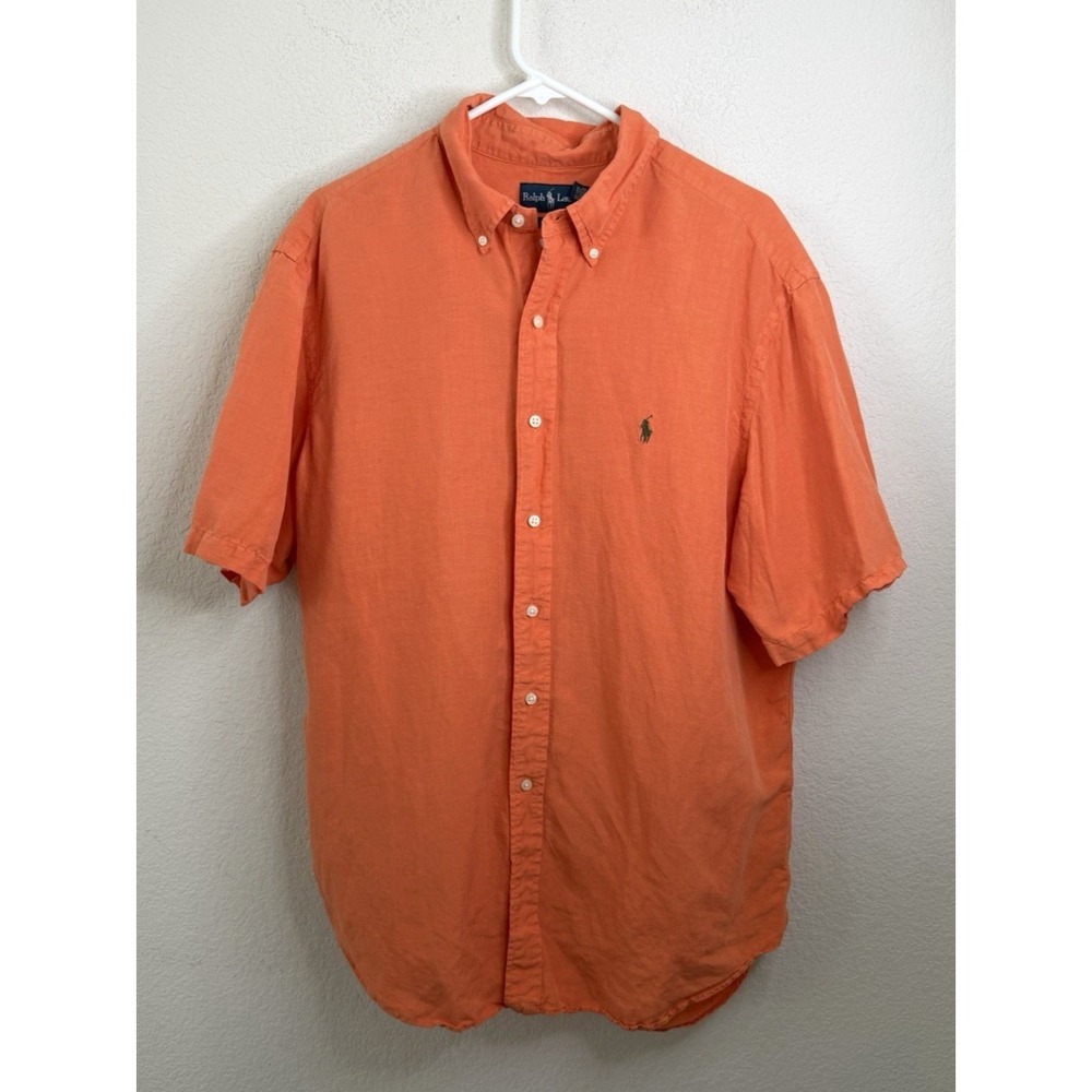 Polo Ralph Lauren Linen Silk Shirt XL Orange Classic Fit Button Down Coastal